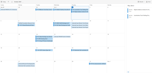 Calendar populated with funding deadlines
